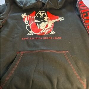 True Religion Black Hoodie with Red Buddha Graphic
